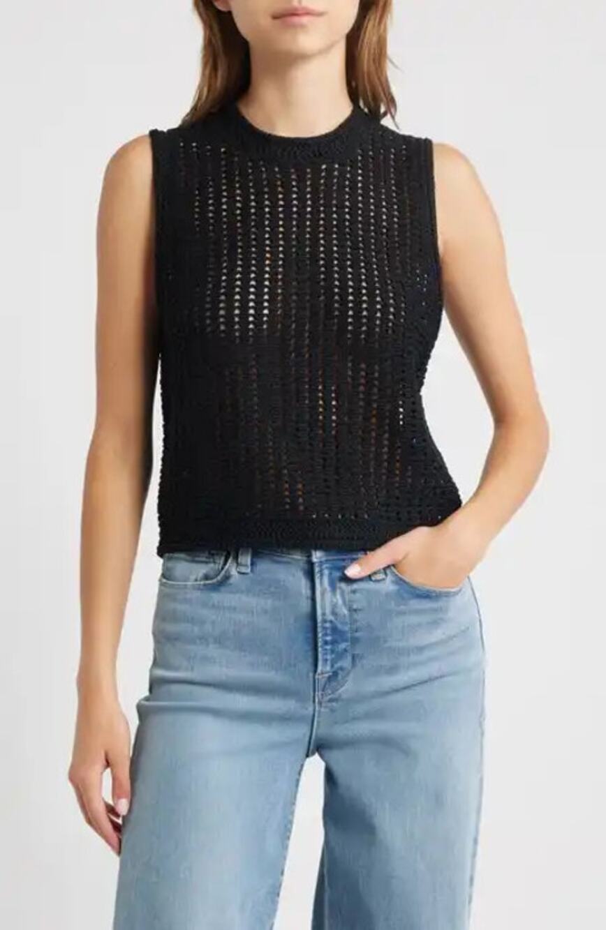 DKNY Open Knit Vest Sweater, Black, Sexy, Feminine, 100% Cotton, New, Sz XXS
